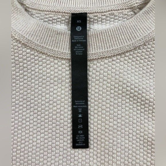 Flaw Lululemon Sweater Womens XS Cream Crew Neck Textured Cotton Blend Pullover - Picture 4 of 11